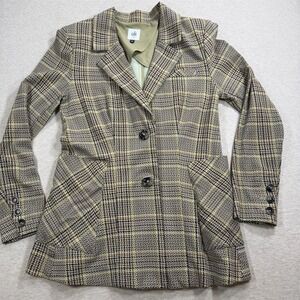 Cabi Blazer Jacket Womens Size 2 Plaid Houndstooth Brown Tan Yellow Lined